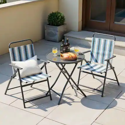 Front. Kadyn - 3 Pieces Outdoor Folding Chair Set Portable Folding Chair Set, Outdoor Dining Chair for Outside Patio-Black - Blue.