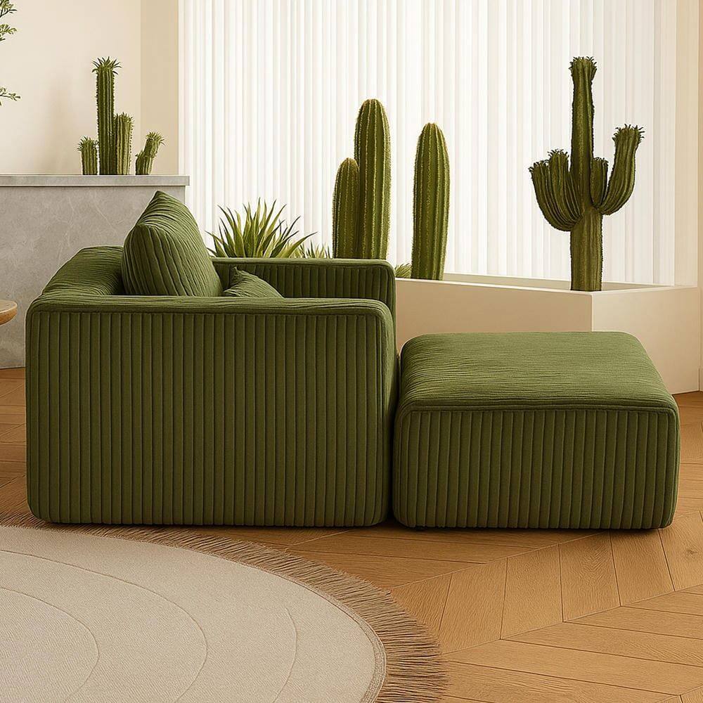 Alt View 7. Kadyn - Oversized All-Foam Lounge Chair with Ottoman, Modular Corduroy, No-Tool Assembly, Green - Green.