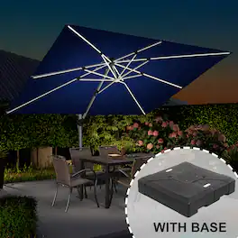 PURPLE LEAF - 9' X 12' Patio Rectangle Aluminum Solar Powered LED Cantilever Outdoor Offset Umbrella with Base for Garden Deck Pool - Navy Blue