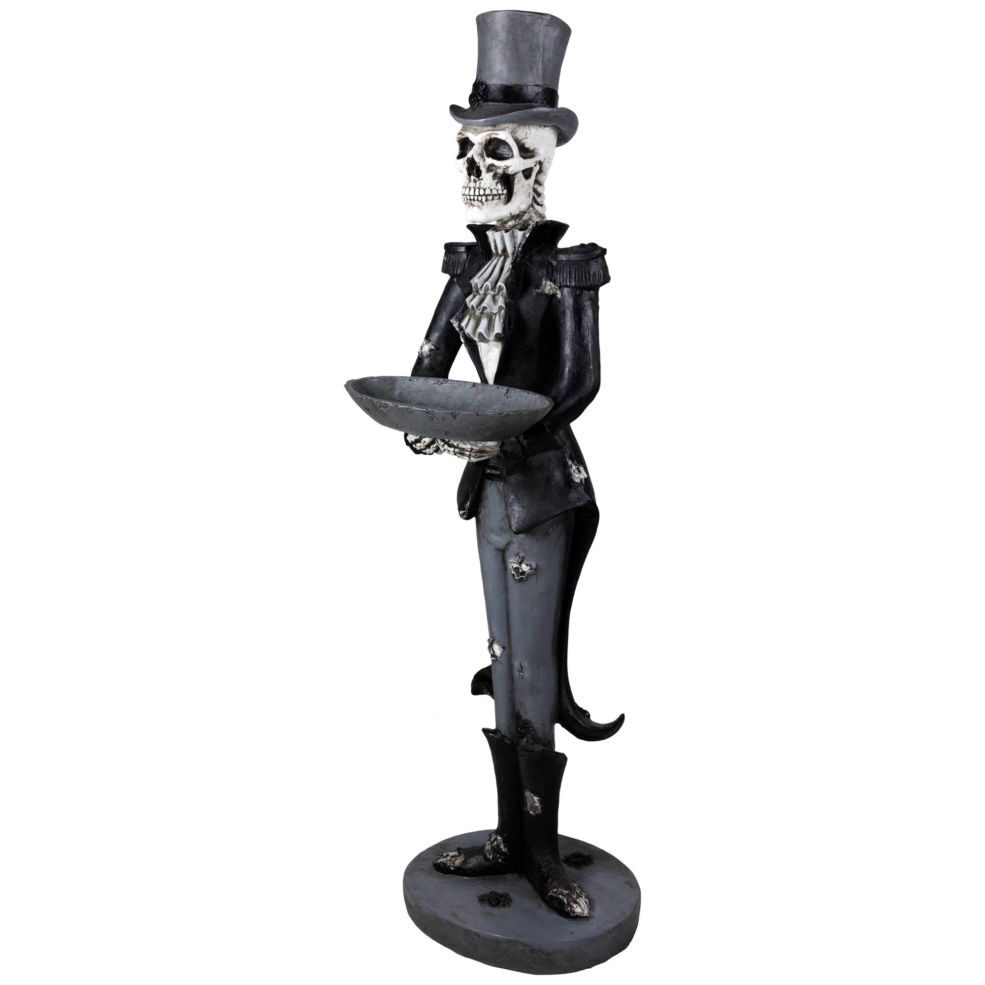 Alt View 4. Northlight - Skeleton Butler with Tray Standing Halloween Statue - 4.5' - Black.