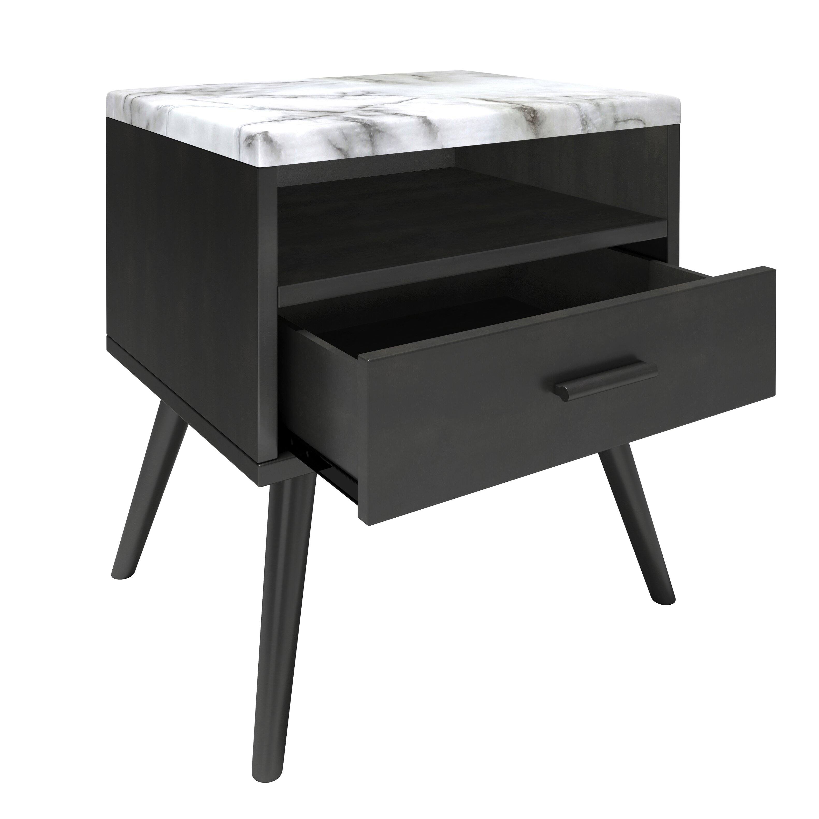 Alt View 4. Boyd Sleep - Boyd Sleep 21.6" Faux Marble Top Marcello Mid Century Nightstand - Black.