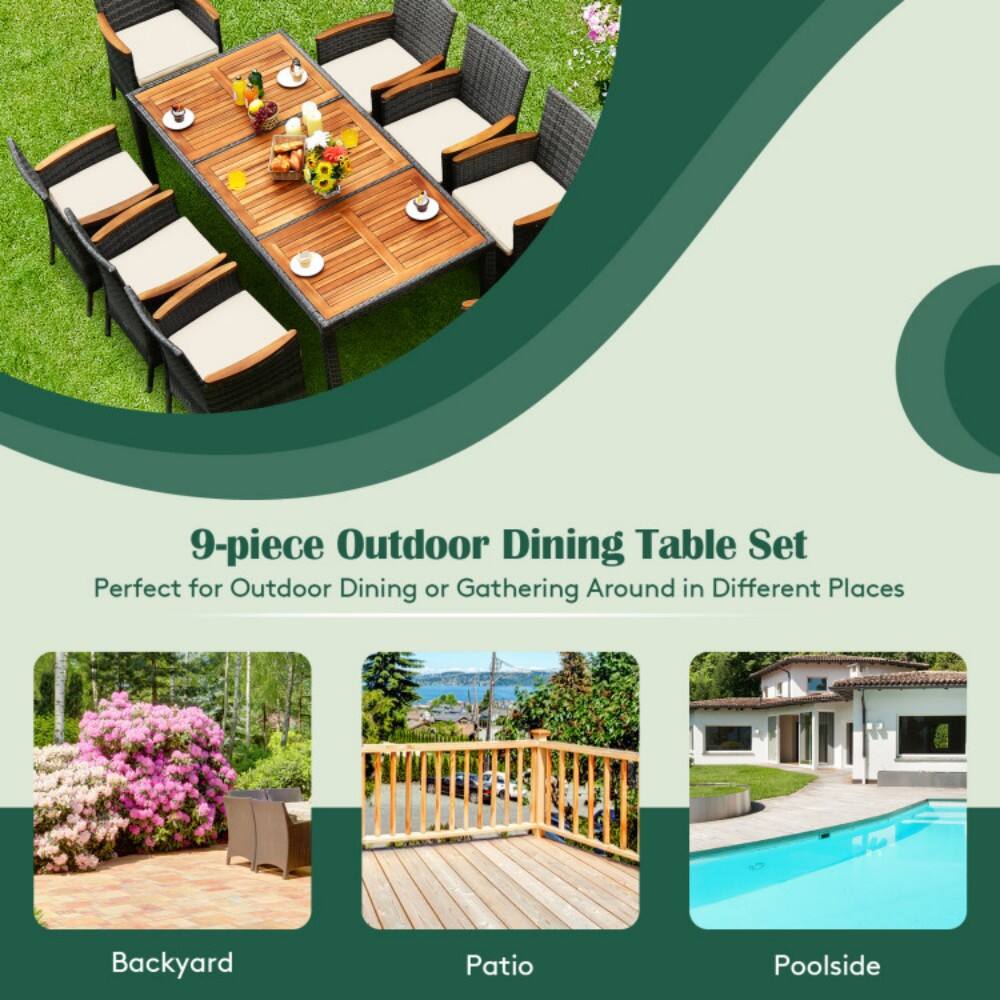 9-piece Outdoor Dining Table Set  
Perfect for Outdoor Dining or Gathering Around in Different Places  

Backyard  
Patio  
Poolside