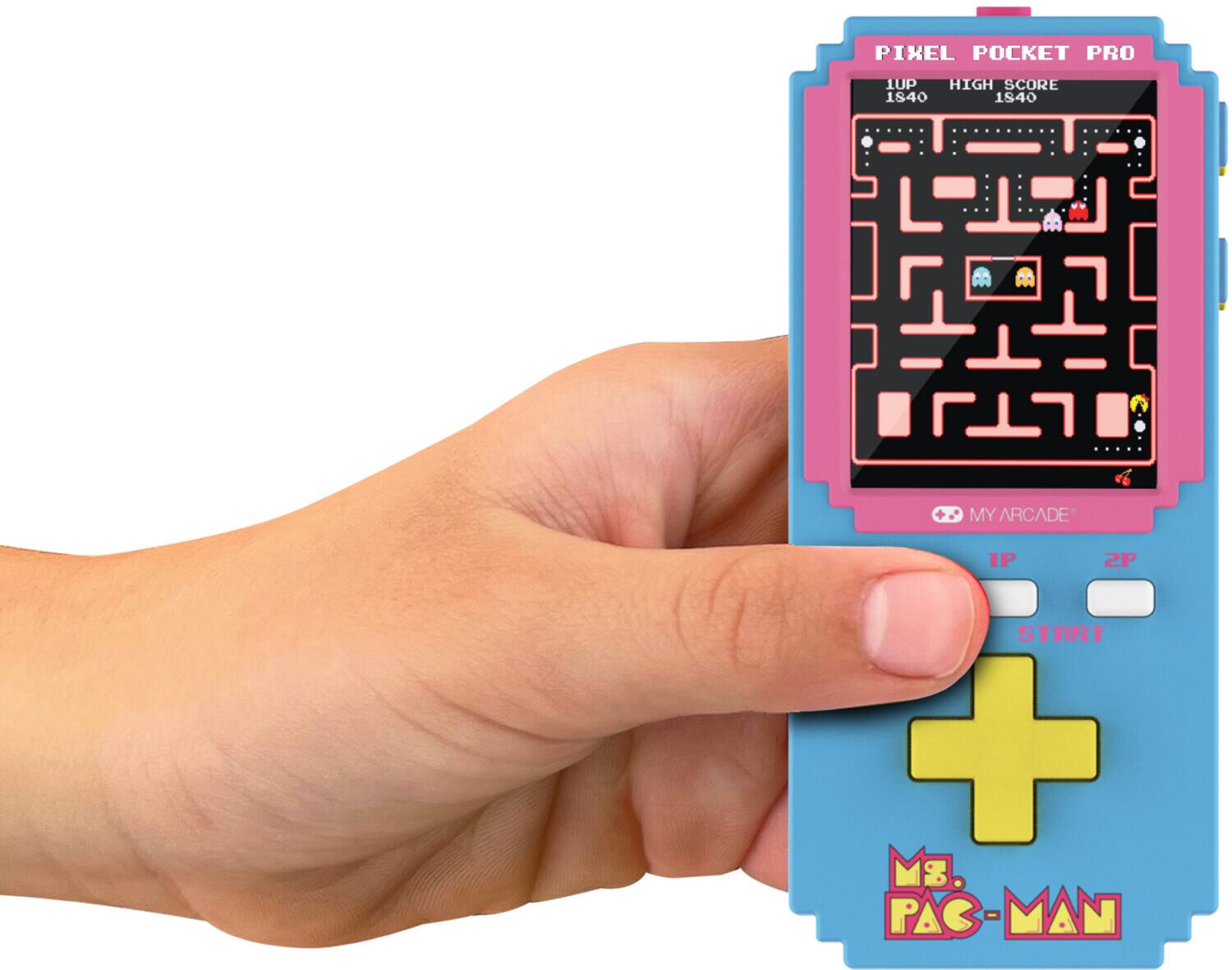 PIXEL POCKET PRO  
1UP HIGH SCORE 1840  
MY ARCADE IP 2P START  
MS. PAC-MAN