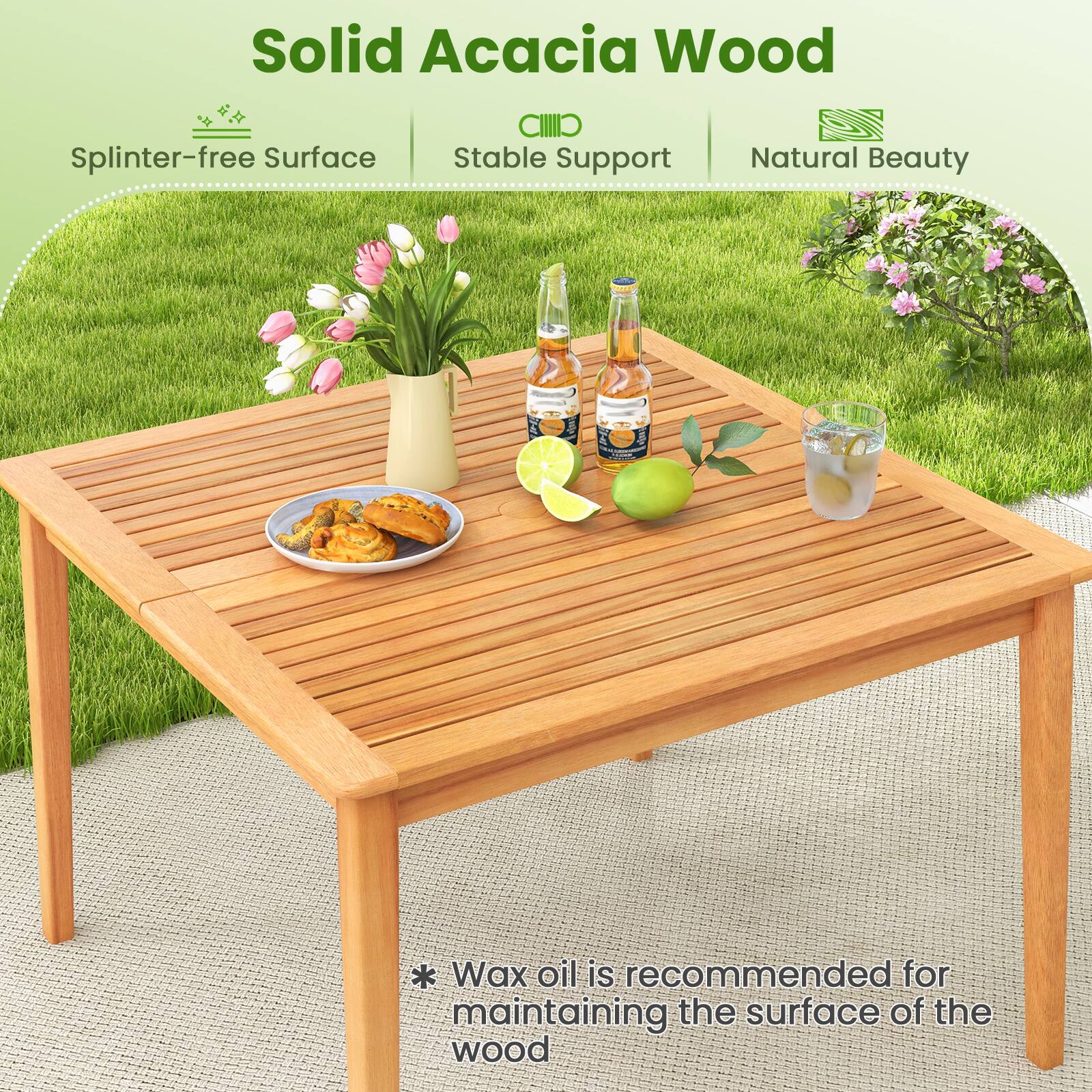 Solid Acacia Wood, Splinter-free Surface, Stable Support, Natural Beauty, * Wax oil is recommended for maintaining the surface of the wood