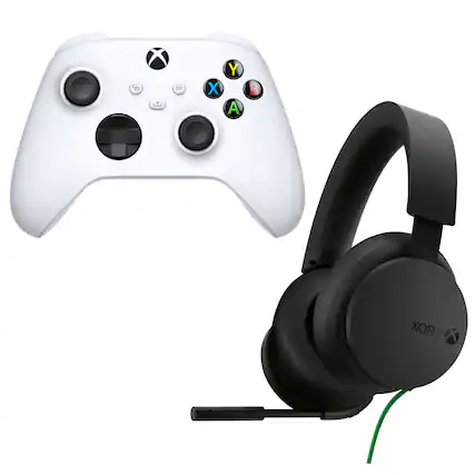 Front. Microsoft - Xbox Series X/S Controller in White with Headset - White.