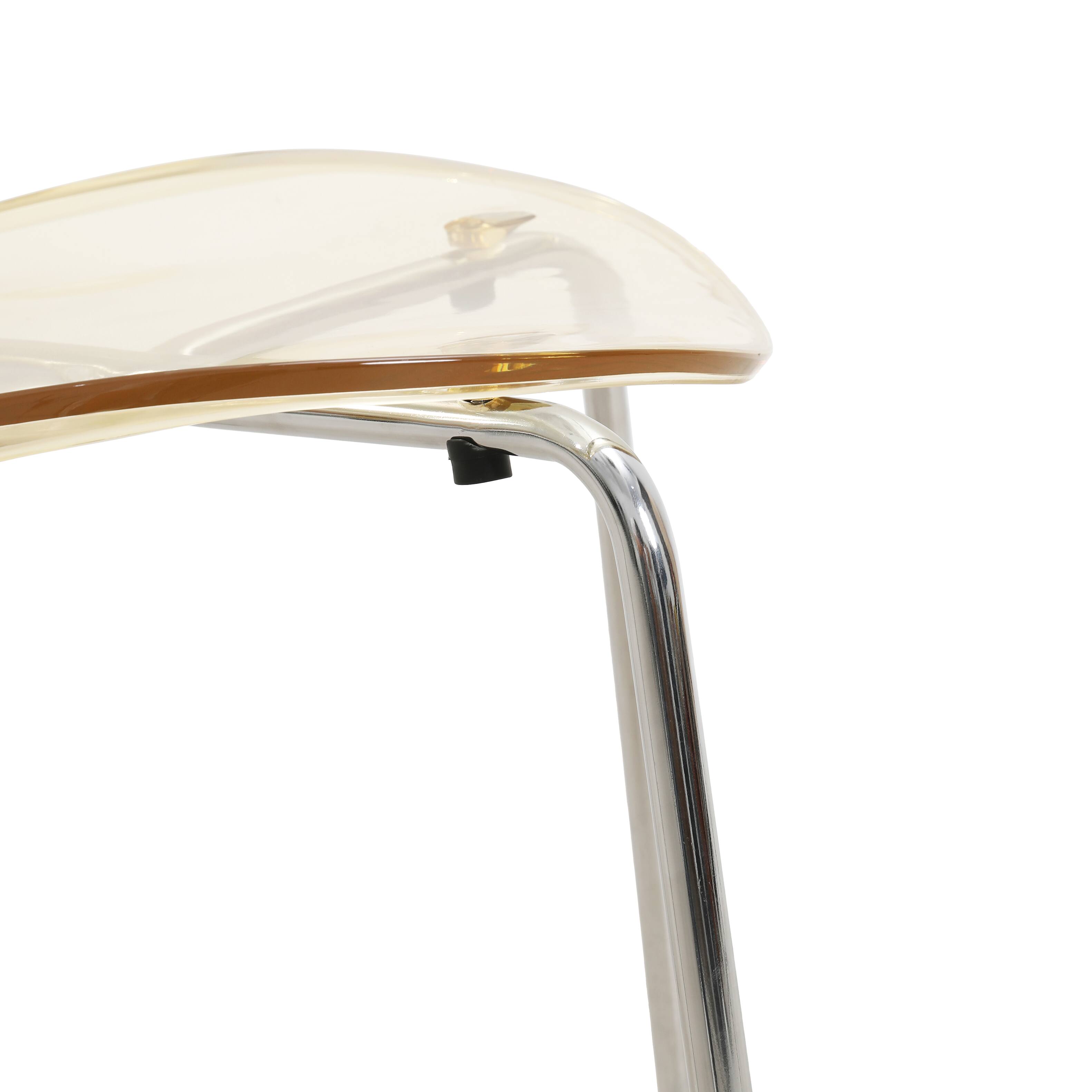 Alt View 6. LeisureMod - Oyster 2-PCS Transparent Modern Dining Chair - Polycarbonate Stackable Side Chair with Chrome Legs - Amber.