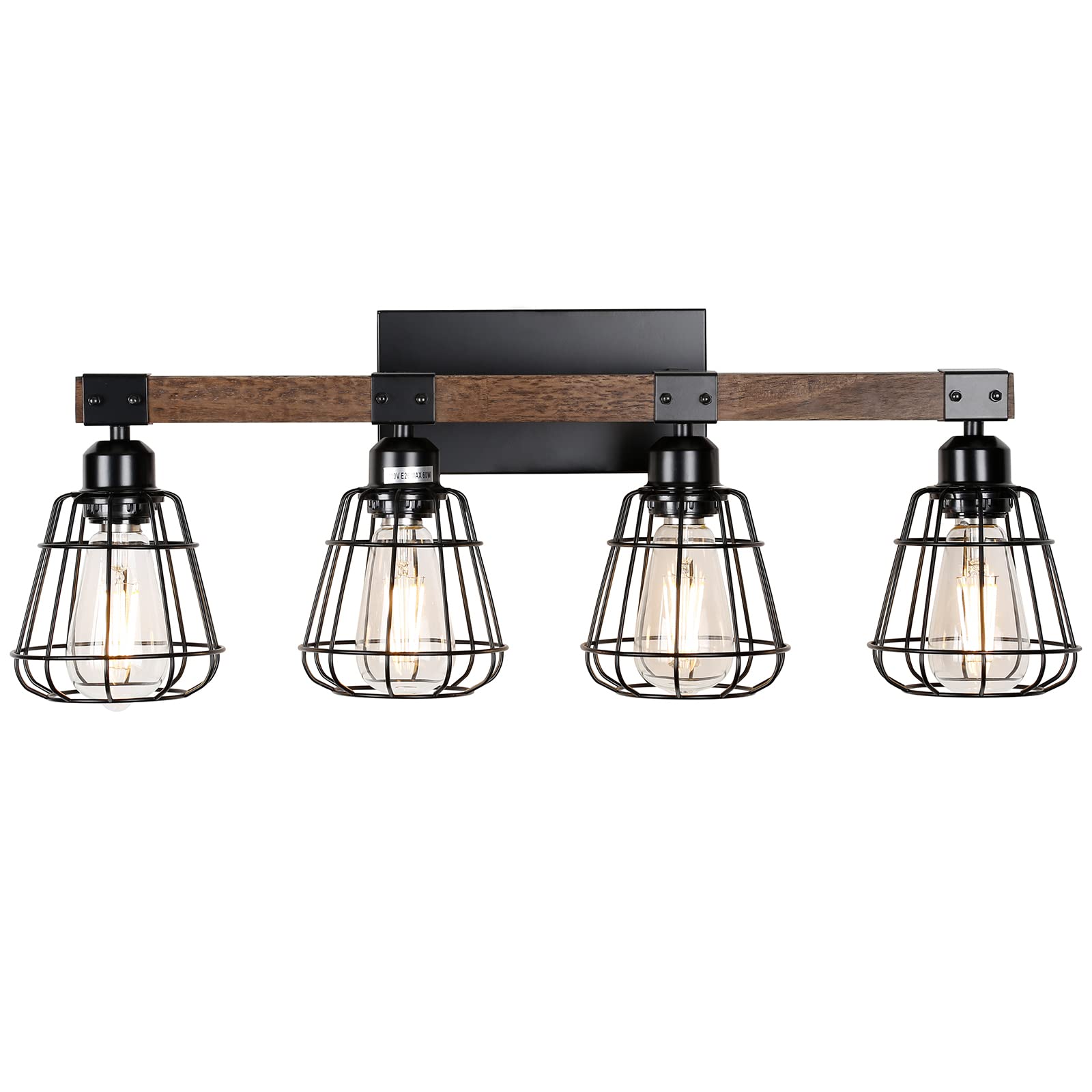 Dazzling Pops - Lights Modern Wall Lighting Over Mirror Bathroom Vanity Light Fixtures Farmhouse Wood Metal Cage Industrial - 4-Light