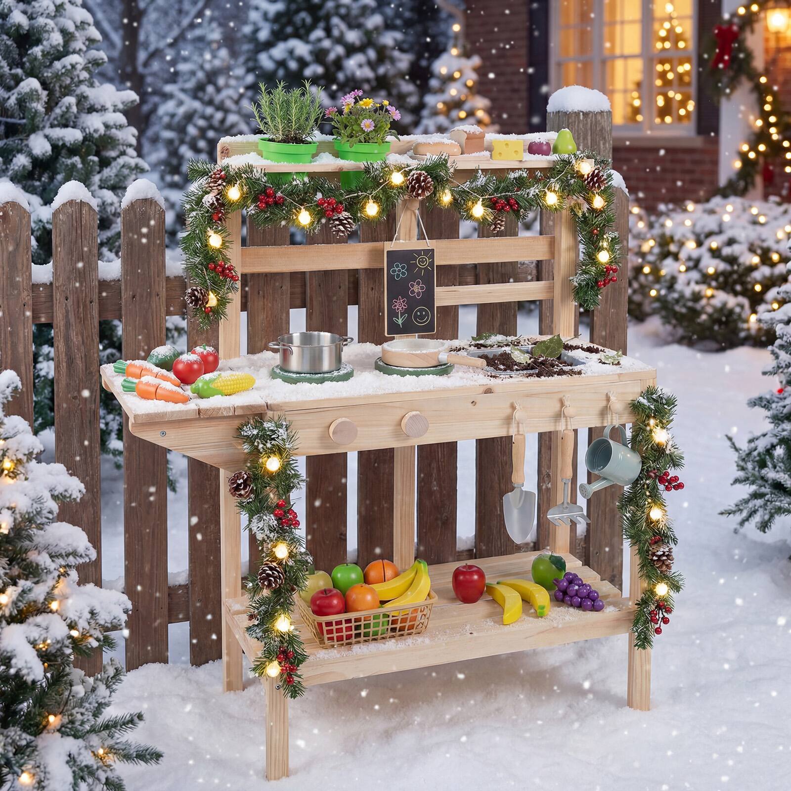 Alt View 4. Costway - Costway Kids Play Kitchen Set Wooden Kitchen Playset with Stoves Sink Rotation - Natural.
