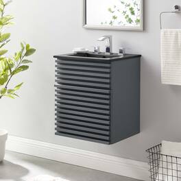 Modway - Render Wall-Mount Bathroom Vanity with Black Basin Included - Gray Black