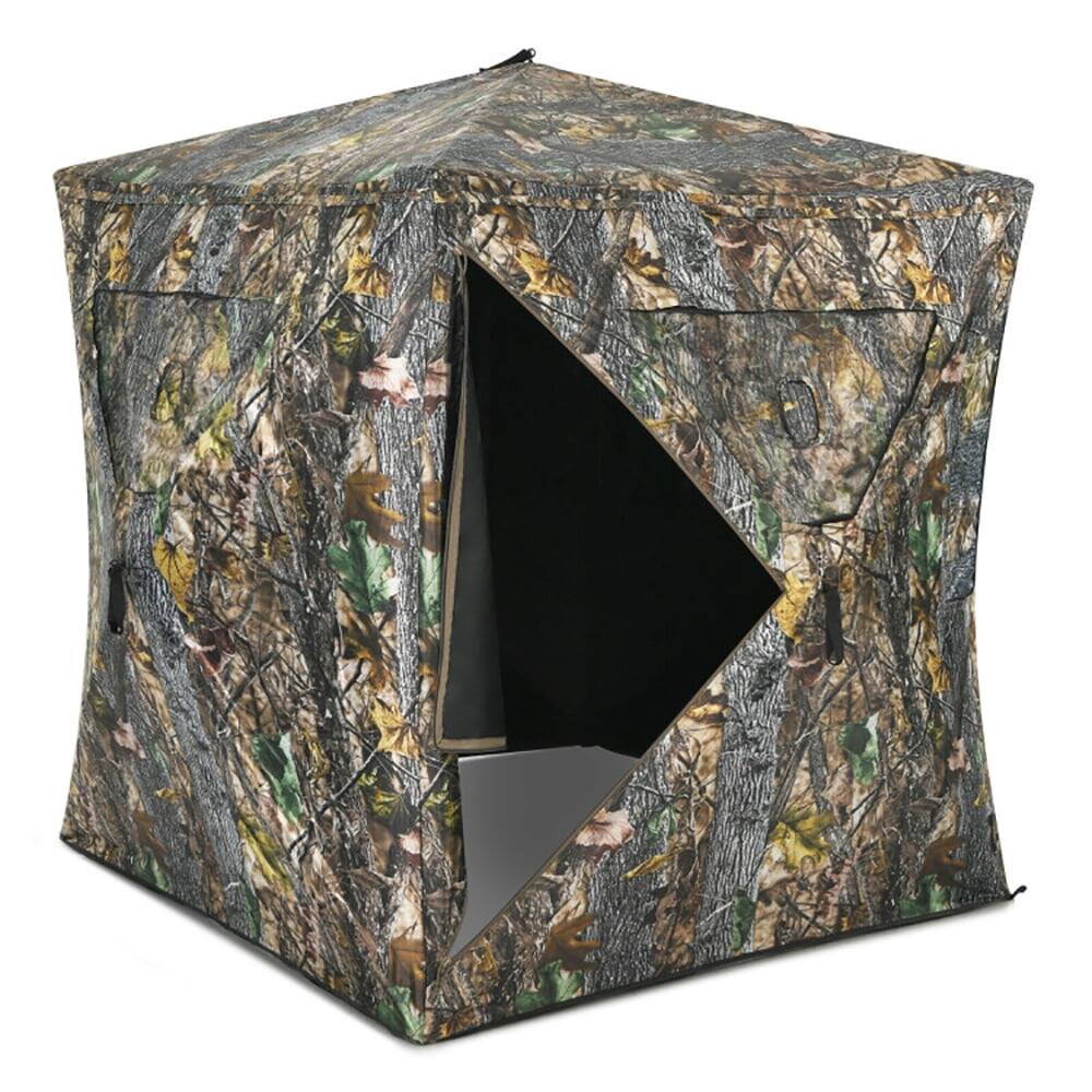 Left. Pefilos - 3 Person Portable Pop-Up Ground Tent with Gun Ports and Carrying Bag, Beach Tent Sun Shelter, Easy Pop Up Beach Shade - Brown.