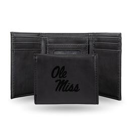 Rico Industries - Ole Miss Rebels Laser Engraved Black Trifold Wallet - Multi