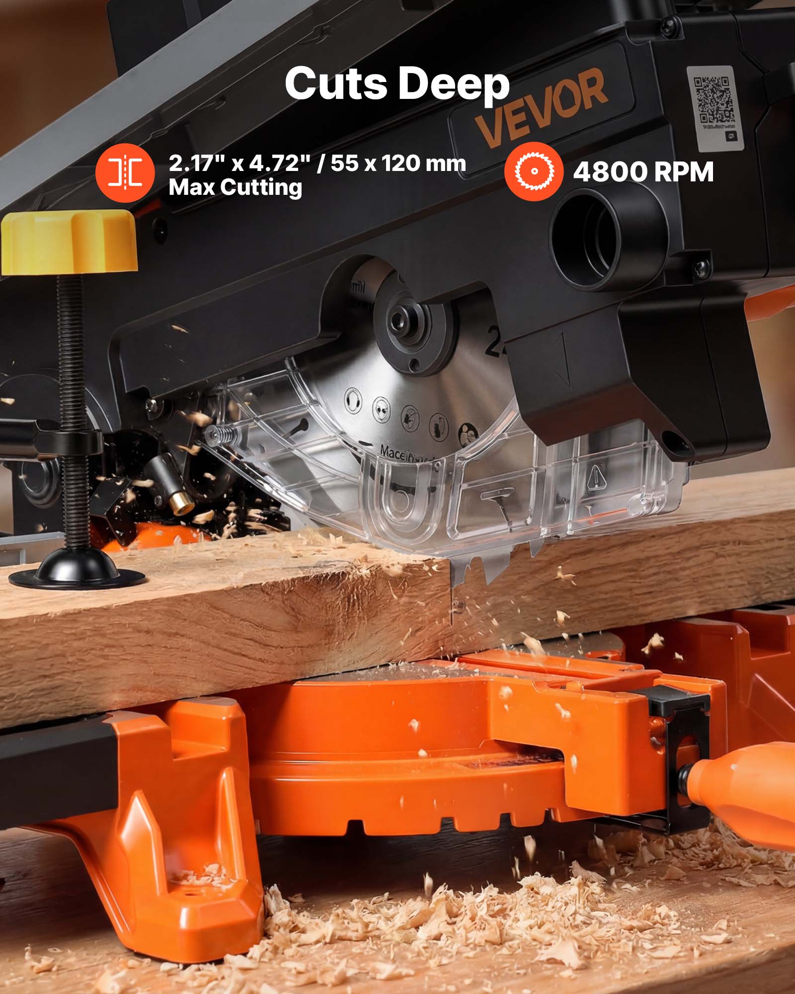 Cuts Deep VEVOR  
2.17" x 4.72" / 55 x 120 mm  
4800 RPM  
Max Cutting 20 mm