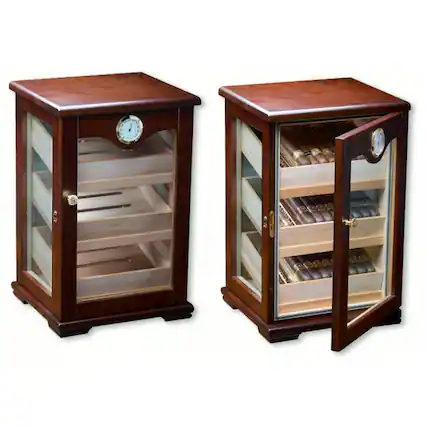 Front. Prestige - Milano Countertop Display Humidor - Dark Mahogany Finish.