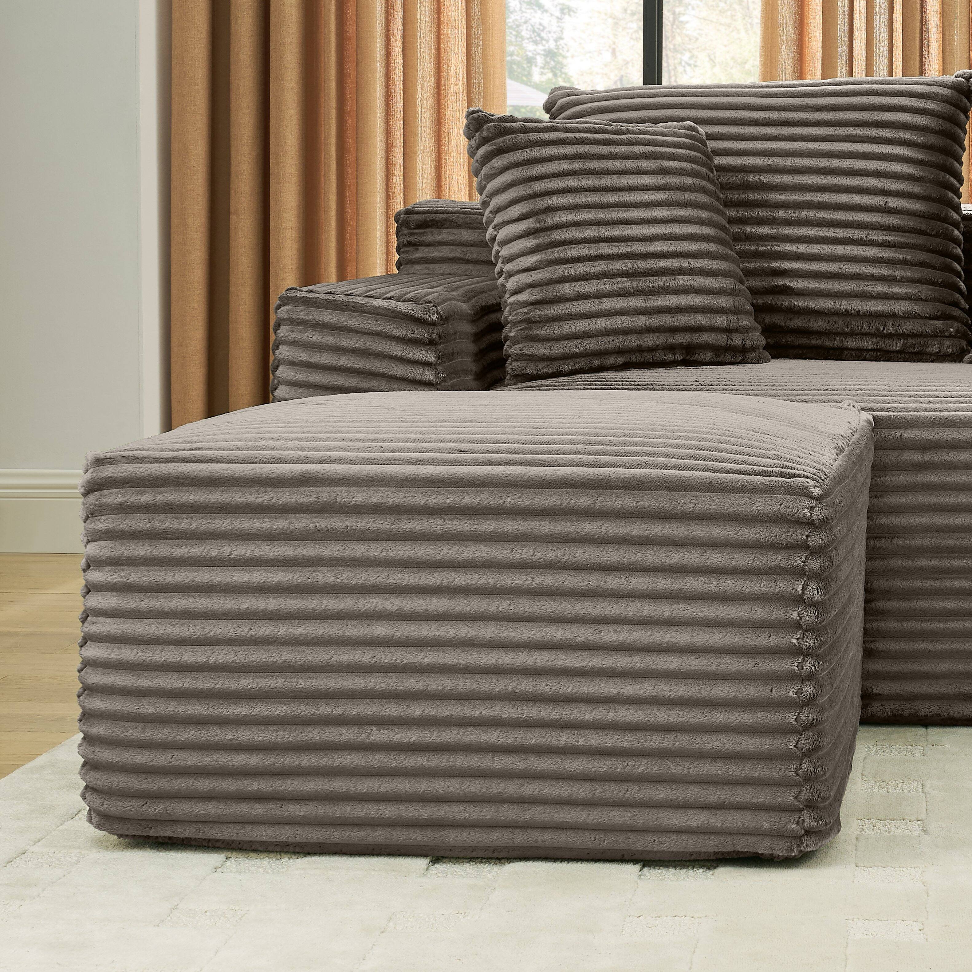 Left. Anysun - 115" U-Shape Boneless Corduroy Sectional with Chaise & Ottoman-No Assembly, Deep-Seat Modular Cloud Sofa for Living Room - Brown.