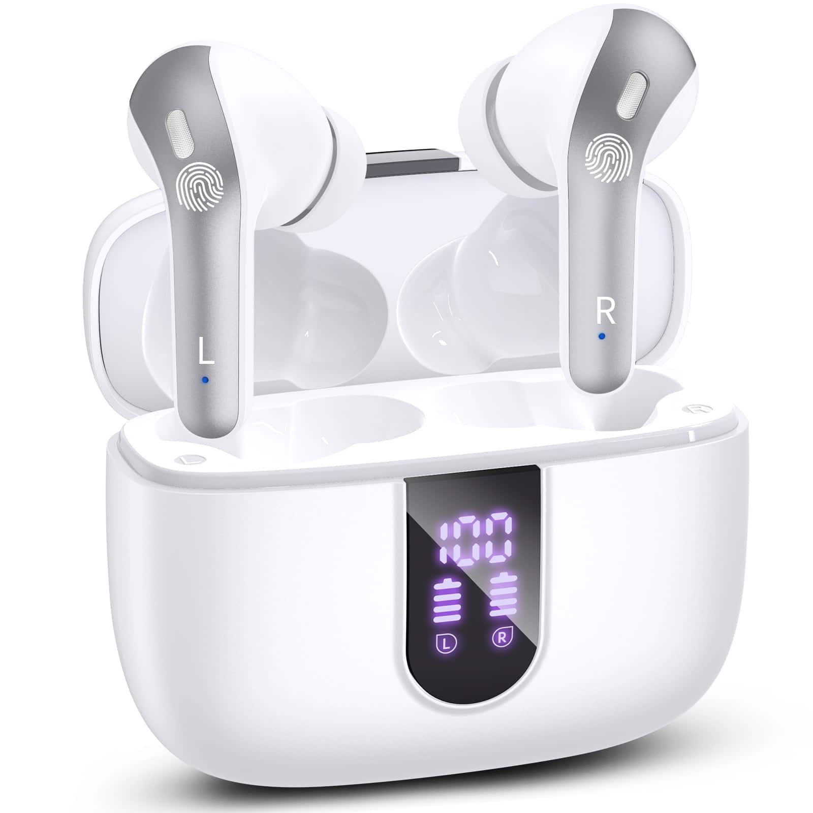 Front. VEAT00L - VEATOOL X8 Bluetooth Headphones True Wireless Earbuds 65H Playback Power Display Earphones with Wireless Charging Case.