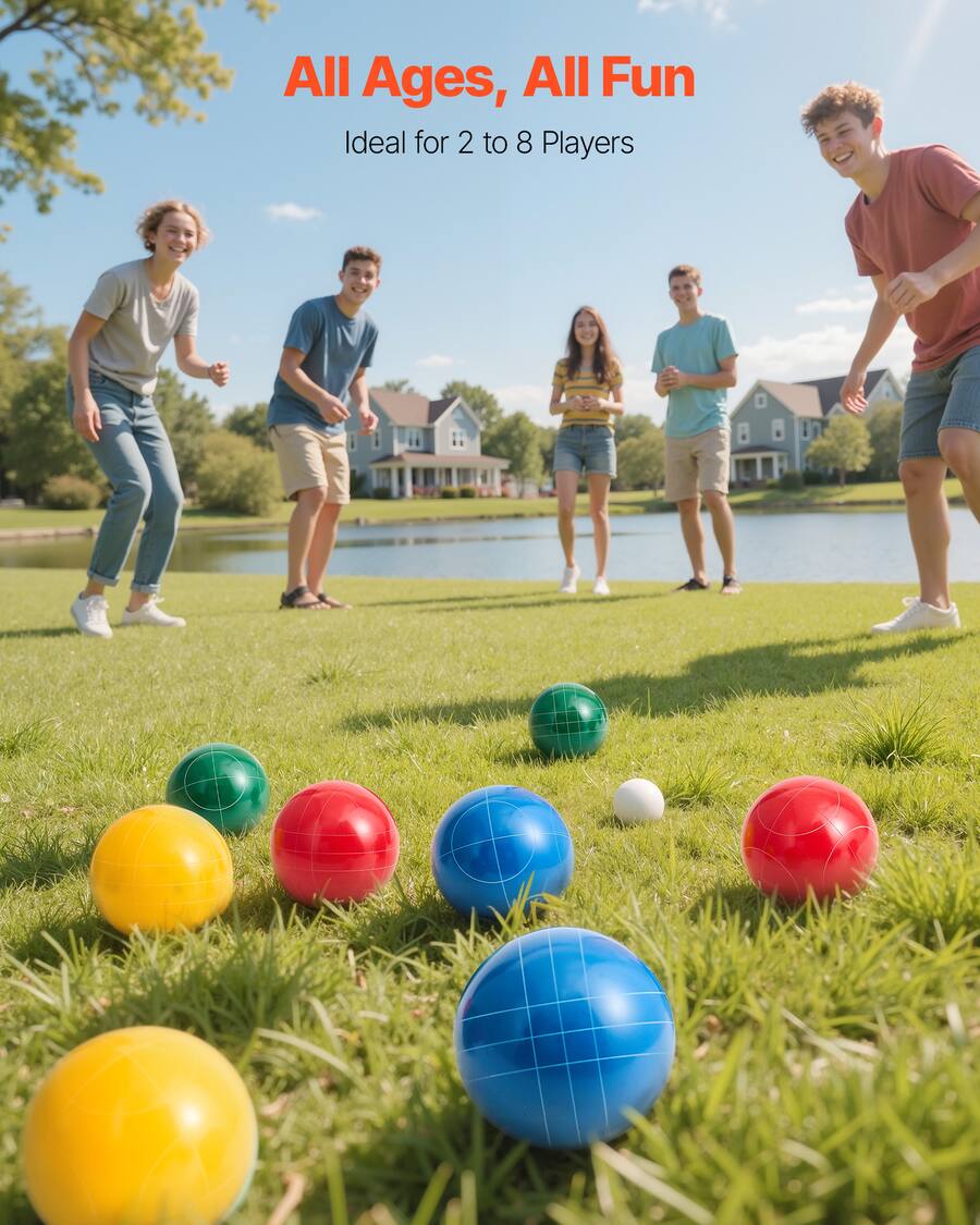 Balling Set VEVOR Bocce Ball Set, 90 mm, with 8 Resin Balls, Pallino, Carrying Bag ...