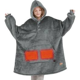 MOSZAR LLC - Cordless Heated Hoodie Blanket – Wearable, Soft, Grey - Gray