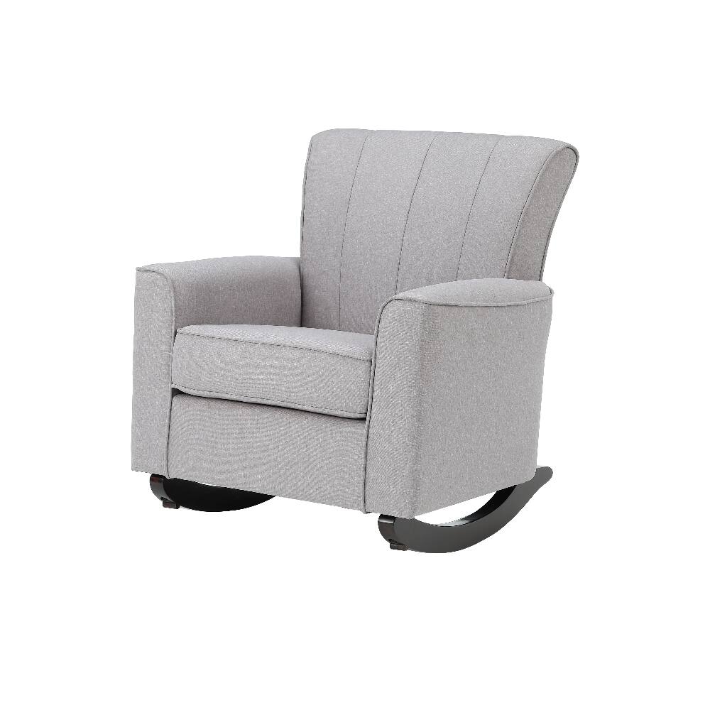 Angle. Loheer - Loheer Light Grey Rocking Chair Track Arm Linen Upholstered Pocket Coil Rocker with Wooden Legs for Nursery Living Room - Light Grey.