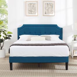 Vecelo - Linen Upholstered Full Size Bed Frame with Adjustable Headboard - Noise Free Platform Bed, 8" Under Bed Storage - Blue