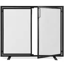 Best Choice Products - 38.5x31in 2-Door Fireplace Screen, Handcrafted Wrought Iron Spark Guard w/ Magnetic Doors - Black