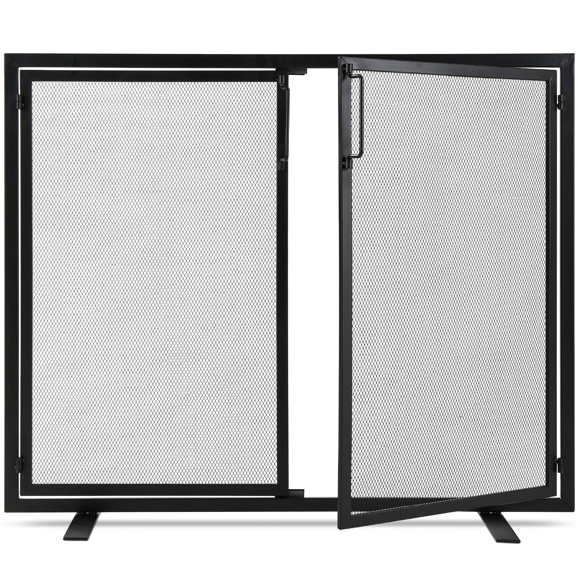 Best Choice Products - 38.5x31in 2-Door Fireplace Screen, Handcrafted Wrought Iron Spark Guard w/ Magnetic Doors - Black