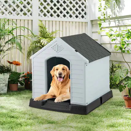 Front. Gymax - Gymax Dog House Pet Puppy Shelter Waterproof Indoor/Outdoor Ventilate Gray.