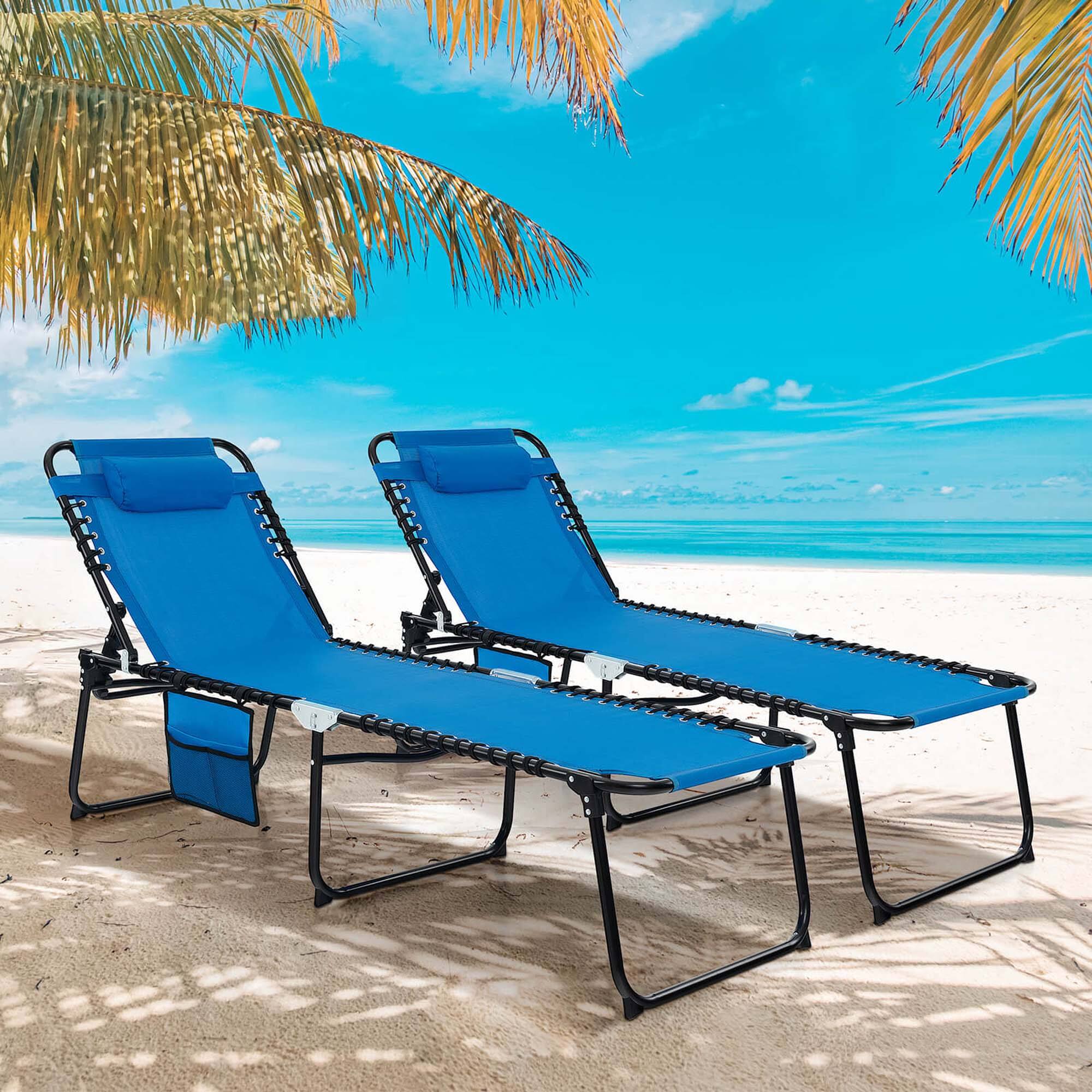 Alt View 1. Costway - Costway 2 PCS Folding Chaise Lounge Chair Portable Sun Lounger with Adjustable Backrest - Navy.