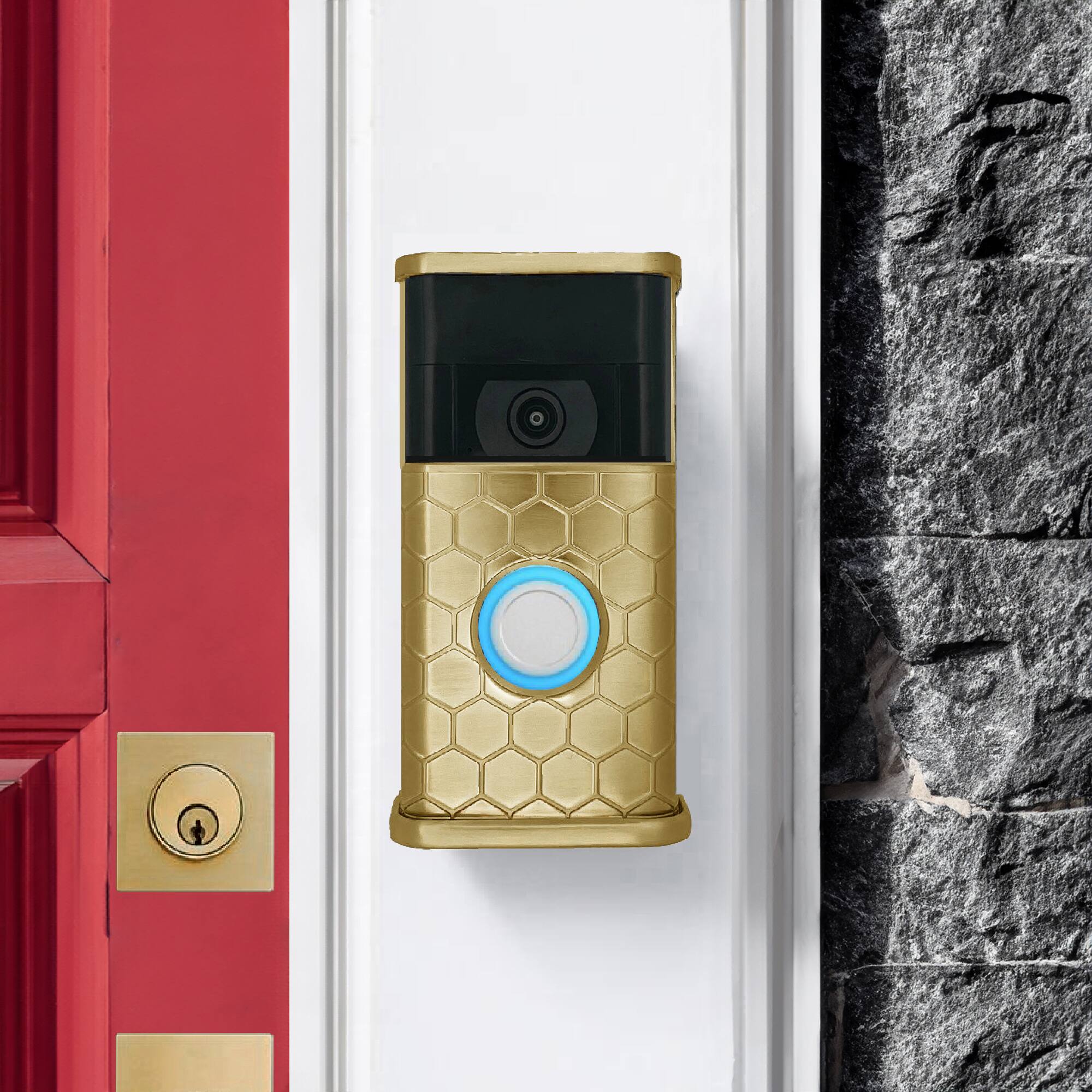 Alt View 3. Michael Healy - Honeycomb Video Doorbell Cover (Ring 2nd Gen) - Satin Brass.