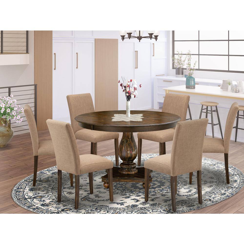 Angle. East West Furniture - East West Furniture 7 Piece Dining Room Set Contains a Modern Dining Table and 6 Light Sable Linen Fabric Dining Chairs - Multi-Color.