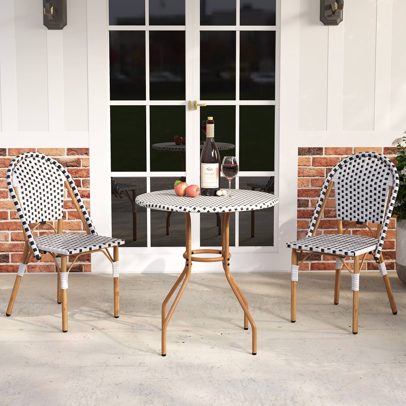 Alt View 8. Gymax - Gymax 27.5'' Outdoor Bistro Table PE Rattan Round Patio Side Table w/ Heavy Duty Metal Frame - Black.