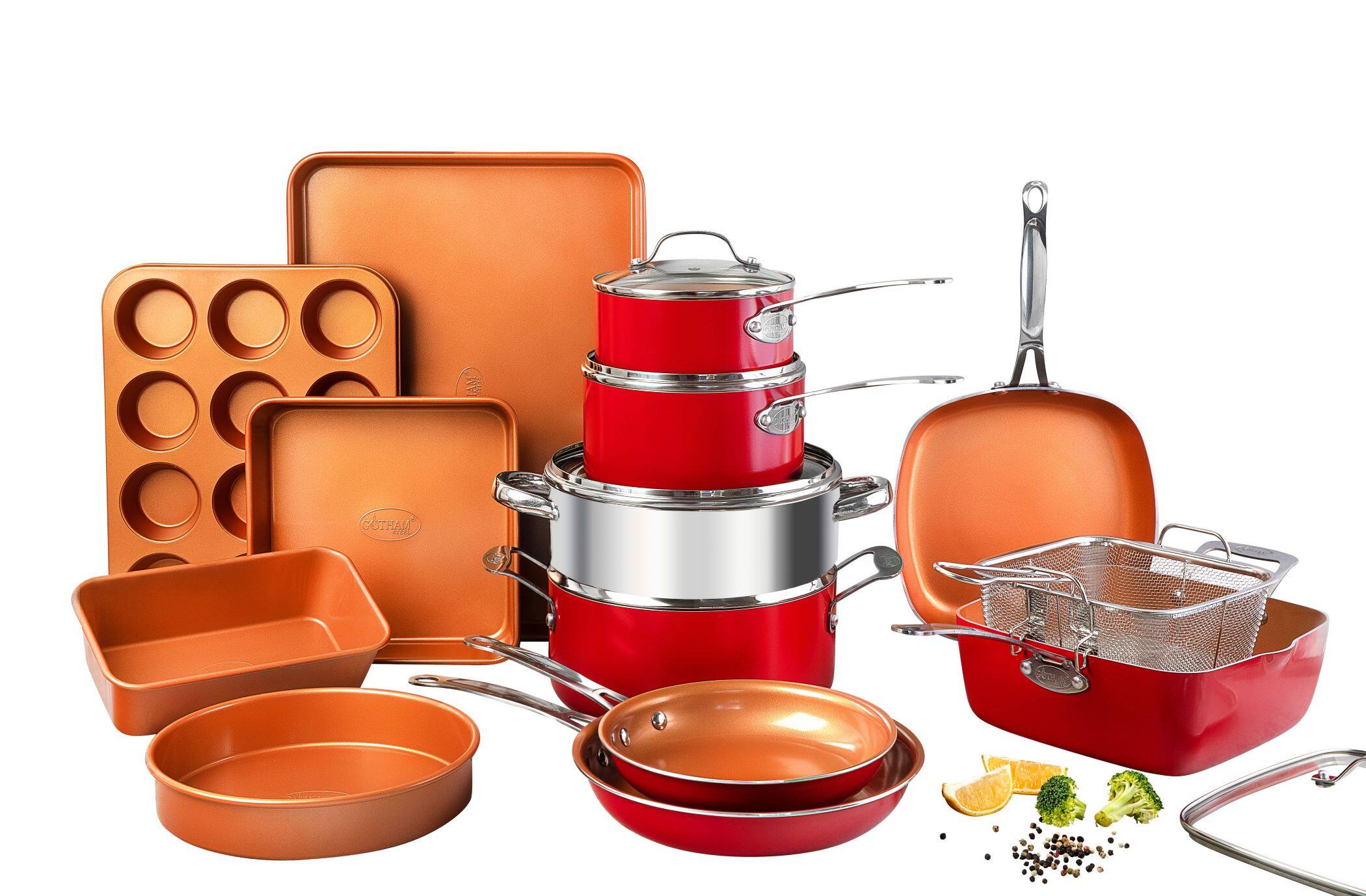 Alt View 1. Gotham Steel - 20 Piece Nonstick Cookware and Bakeware Set - Red.