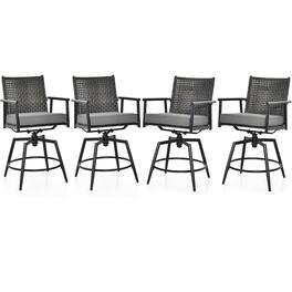 Gymax - Patio Swivel Bar Stools Set of 4 Outdoor Counter Height Bar Chairs w/ PE Rattan Back - Black