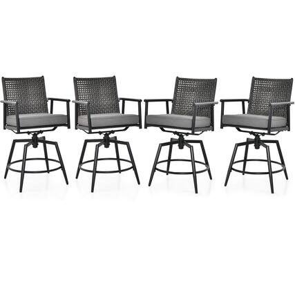 Front. Gymax - Gymax Patio Swivel Bar Stools Set of 4 Outdoor Counter Height Bar Chairs w/ PE Rattan Back - Black.