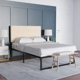 Emma + Oliver - Gannon Modern Upholstered Headboard with Horizontal Line Stitching and Adjustable Height Rails - Cream