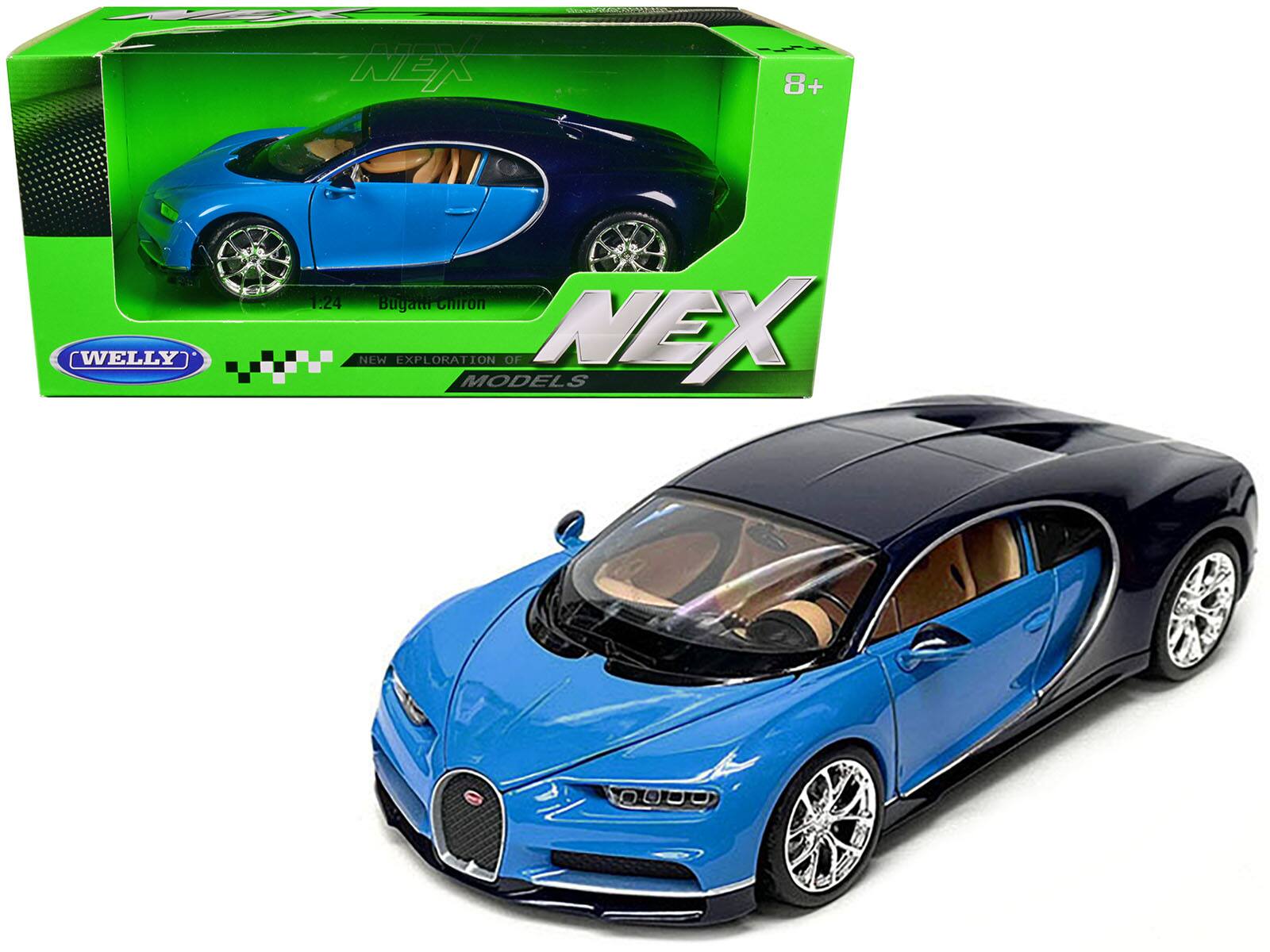 "Bugatti Chiron Blue and Dark Blue Two-Tone ""NEX Models"" Series 1/24 Diecast Model Car by Welly" price history on PriceWatchPro