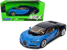 Bugatti Chiron Blue and Two-Tone "NEX Models" Series 1/24 Diecast Model Car by Welly - Dark Blue