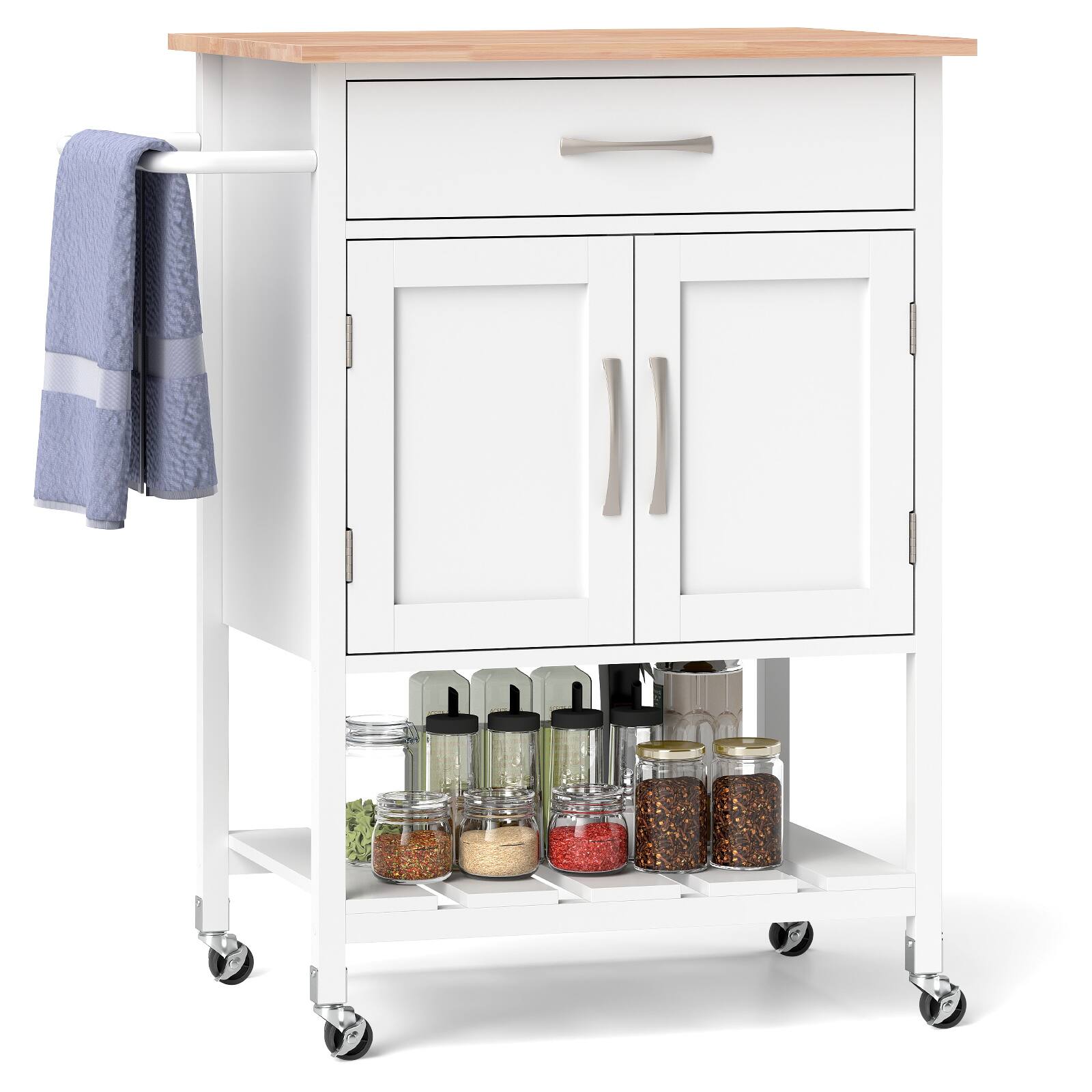 Front. Ecooso - Rolling Kitchen Island Cart with Drawer, Towel Rack, and Additional Storage for Kitchen - White.