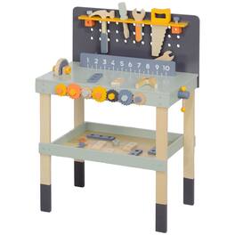 Ecooso - Kids Wooden Tool Bench 49-Piece Workbench Playset Construction Tool Set Pretend Play Educational Toy for Toddlers 3-6 - Light Blue