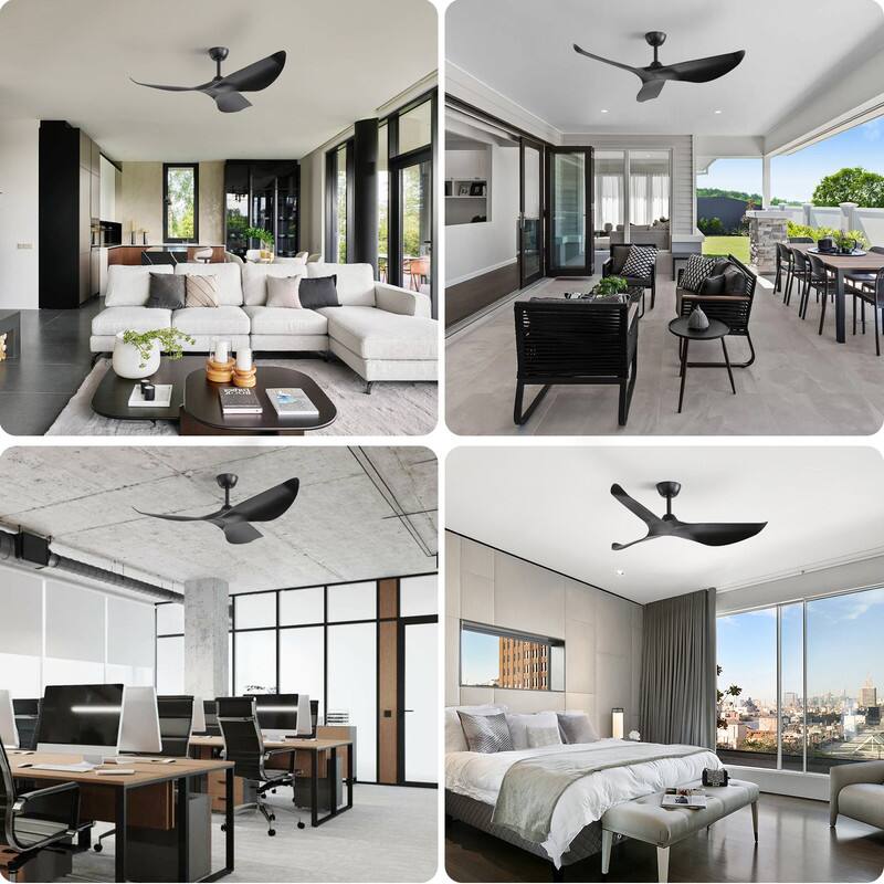 Alt View 7. Sofucor - 52'' Modern Ceiling Fan No Light with Remote Control 3 Blades Noiseless Reversible DC Motor for Living room Bedroom - Black.