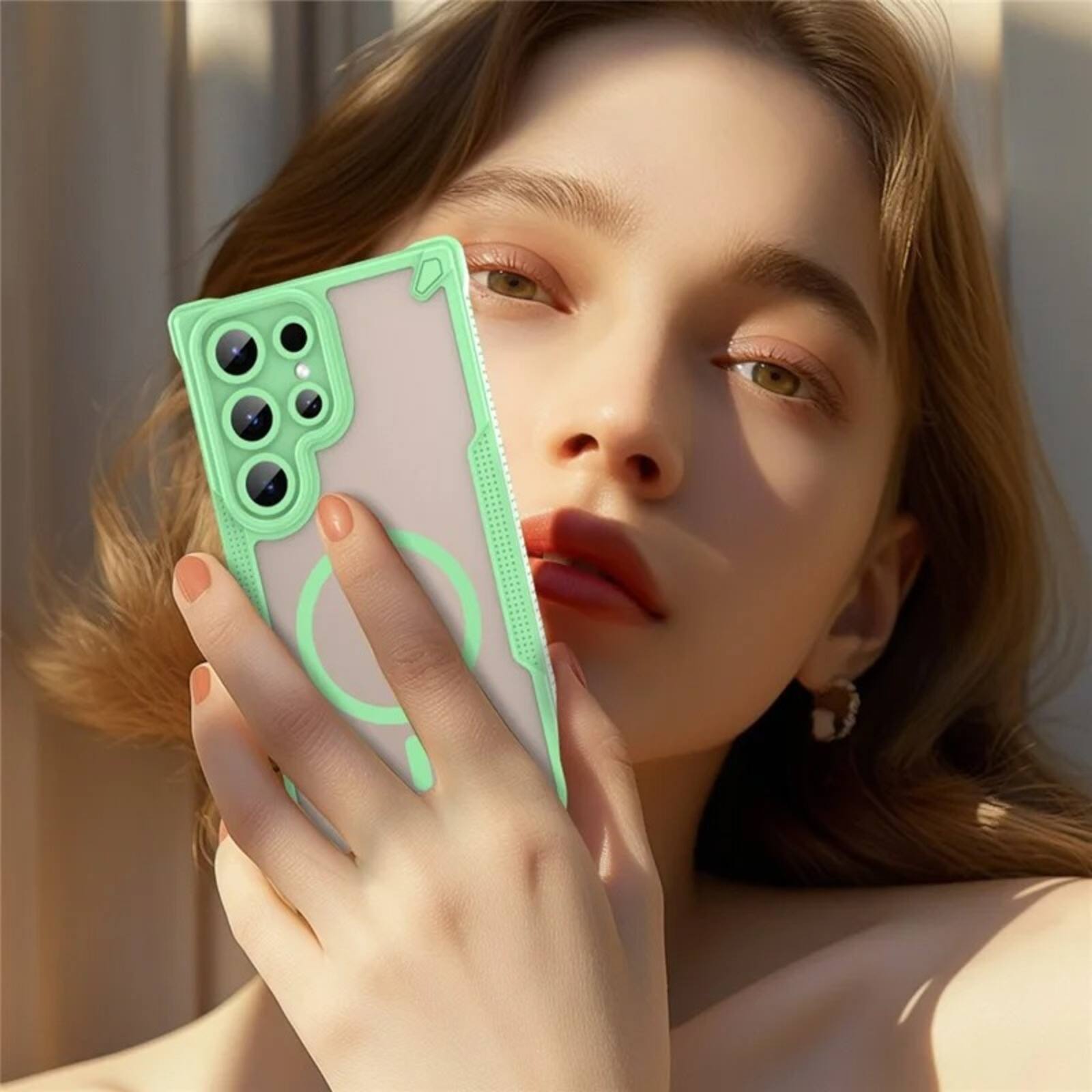 Alt View 6. UUCOVER - Magnetic Case for Samsung Galaxy S25 Ultra, Compatible with Mag Safe Shockproof TPU+PC Case Matte Translucent Back Cover - Green.