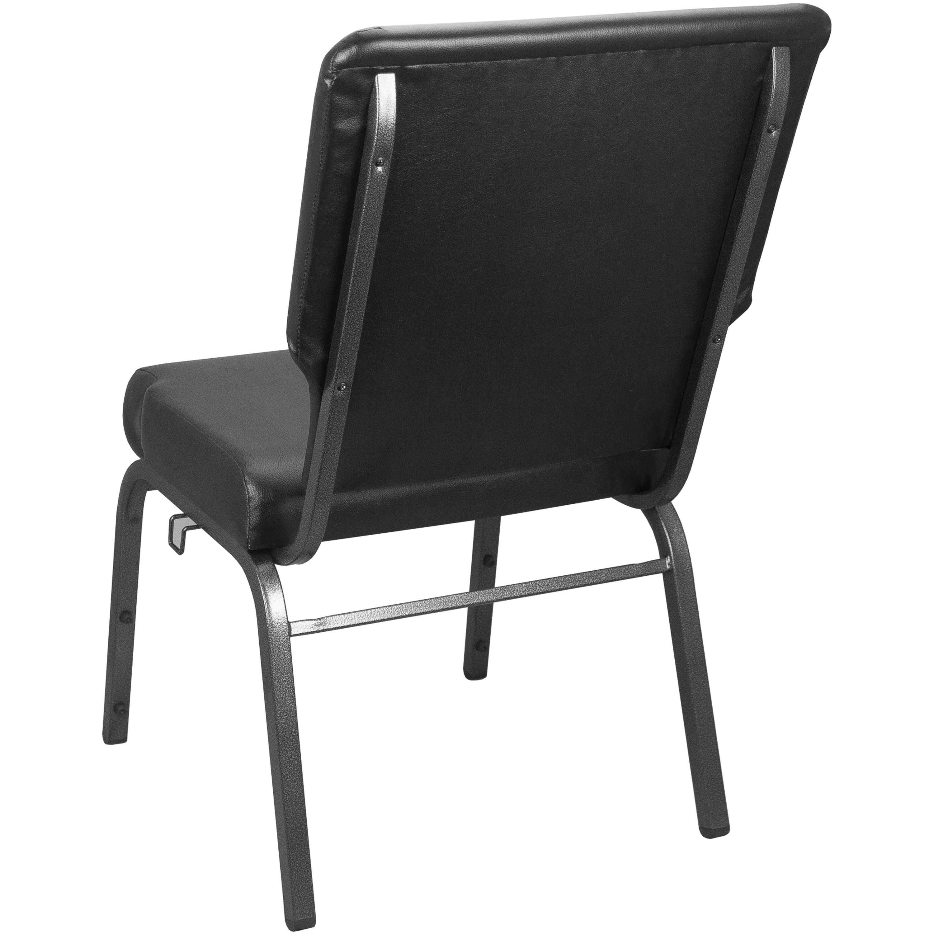 Alt View 1. Emma + Oliver - Vinyl Church Chair 20.5 in. Wide - Black Vinyl/Silver Vein Frame.