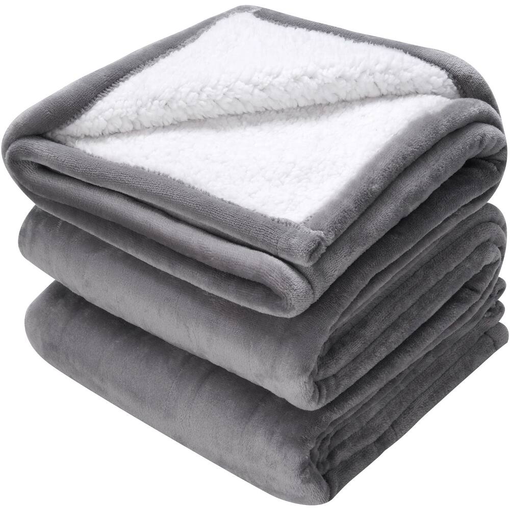 Alt View 8. Loheer - Loheer electric heated throw blanket, soft flannel and sherpa, fifty by sixty inches twin size in grey - Grey.
