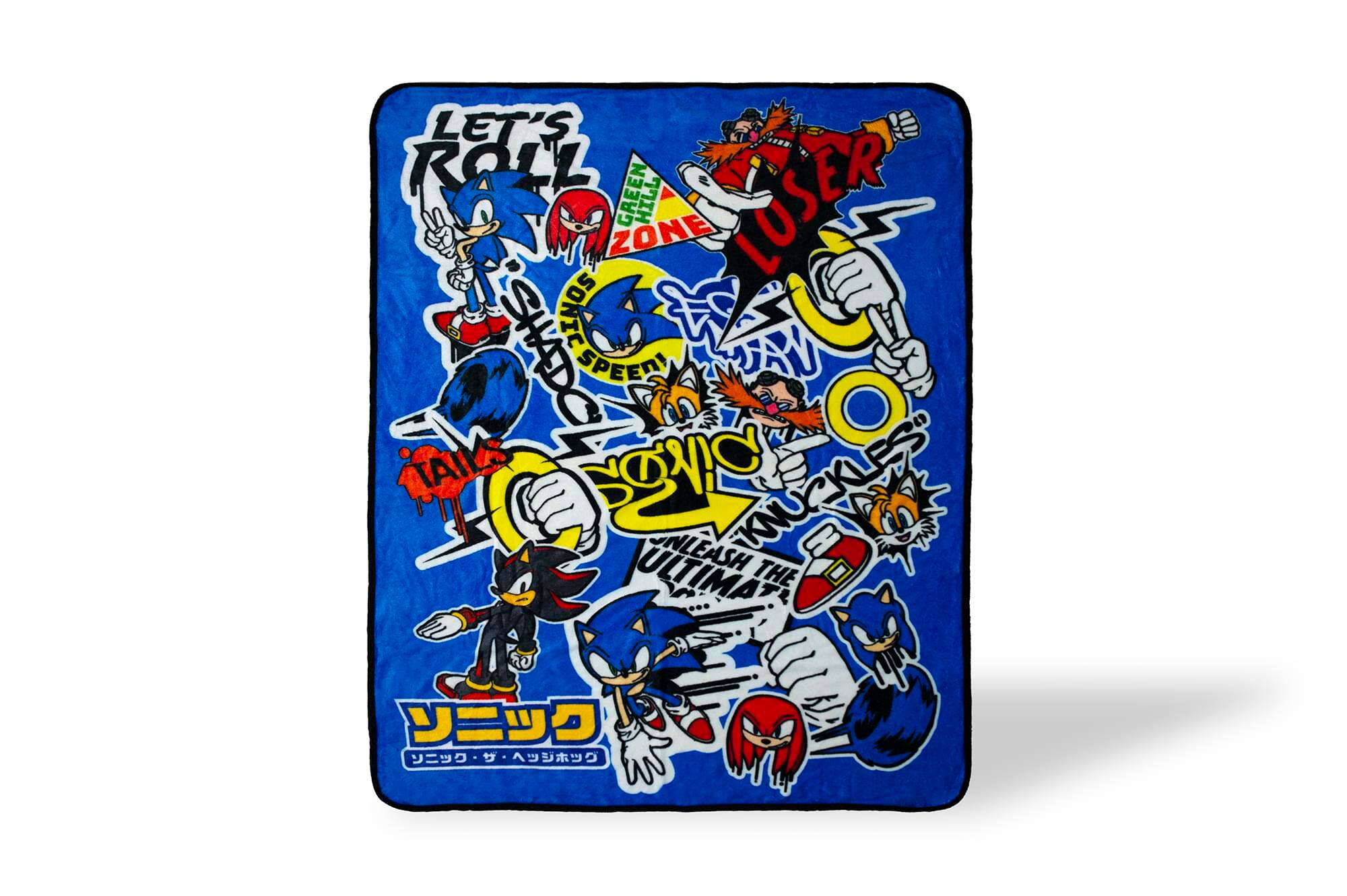Just Funky - Sonic The Hedgehog Sticker Bomb Fleece Throw Blanket | 45 x 60 Inch Cozy Blanket - Blue