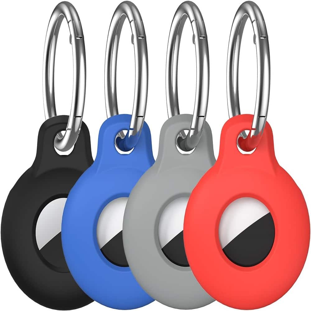 RTMB - 4-Pack AirTag Holder, Silicone Keychain Case, Compatible with Apple AirTag - Color: Red/Klein Blue/Grey/Black