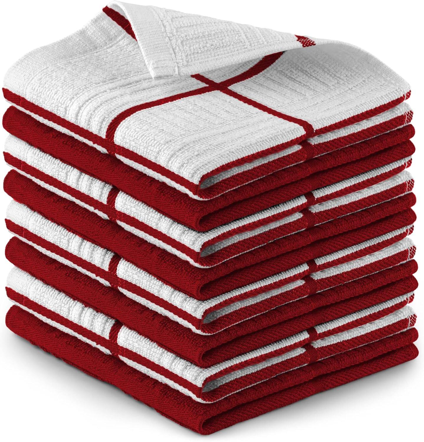 Front. Zulay Kitchen - Zulay Kitchen Pack of 8 Cotton Wash Cloths - 12x12 Inch Super Soft Face Towels - Reusable Wash Cloths for Body and Face - Square Red.
