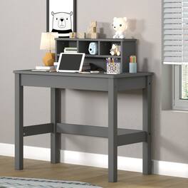 GOODSILO - Finish Writing Desk with Built-In Hutch and Cable Management System for Modern Office Workspace - Gray