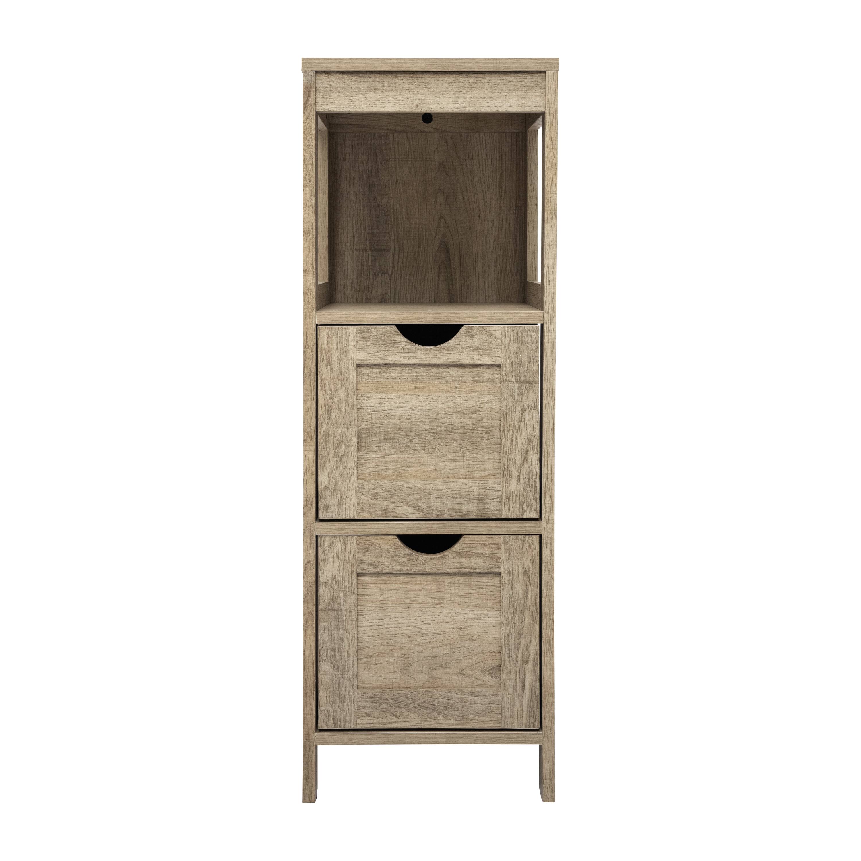 Alt View 9. Emma + Oliver - Dante Bathroom Storage Organizer with Open Display Shelf and Two Removable Drawers - Brown.