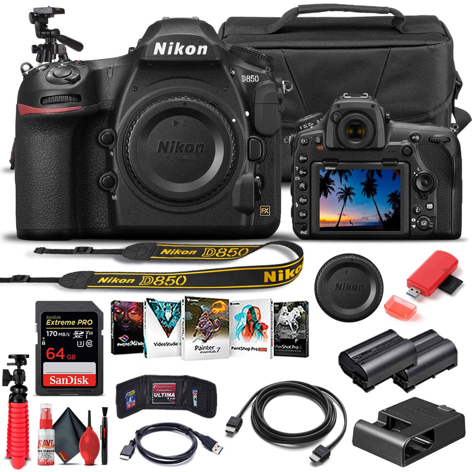 Nikon - D850 DSLR Camera Body Only 1585 Basic Bundle (International Version) - Black