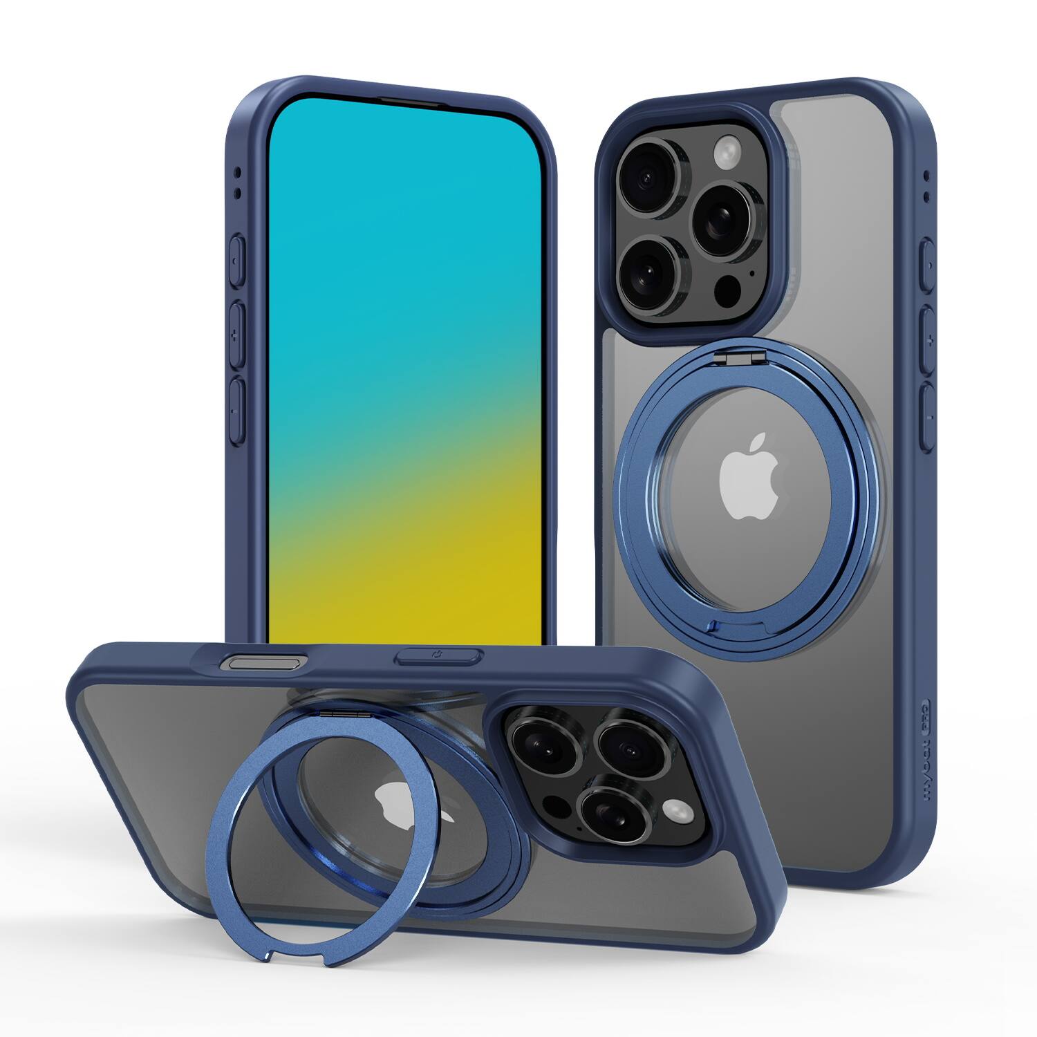 Front. Mybat Pro - MyBat Pro Lure Series 360° Ring Stand MagSafe Case for Apple iPhone 16 Pro - Blue - Clear/Blue.