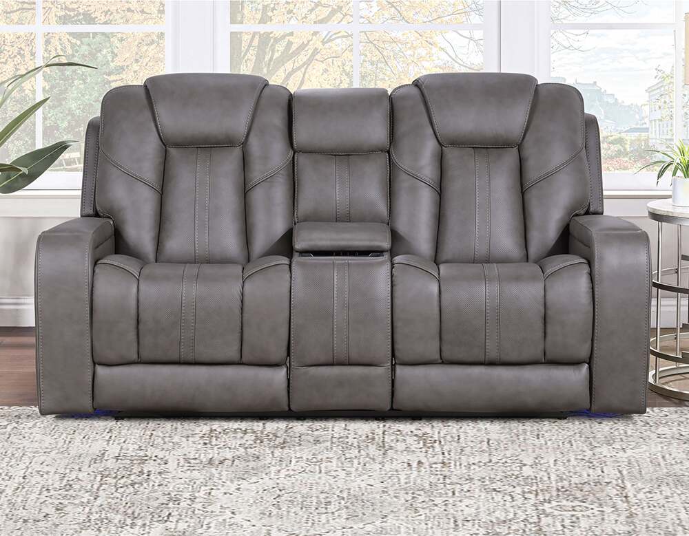 Alt View 1. Steve Silver - Daniel Triple Power Home Theater Leather Reclining Console Loveseat - Light Gray.